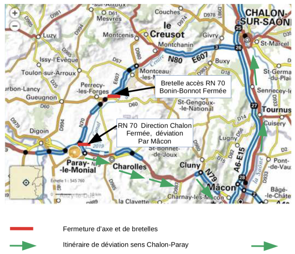 En Saône et Loire, fermeture de la RCEA avec mise en place de déviation 