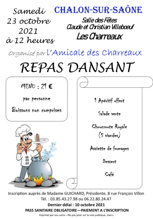 Il est encore temps de vous inscrire au repas dansant de l'Amicale des Charreaux