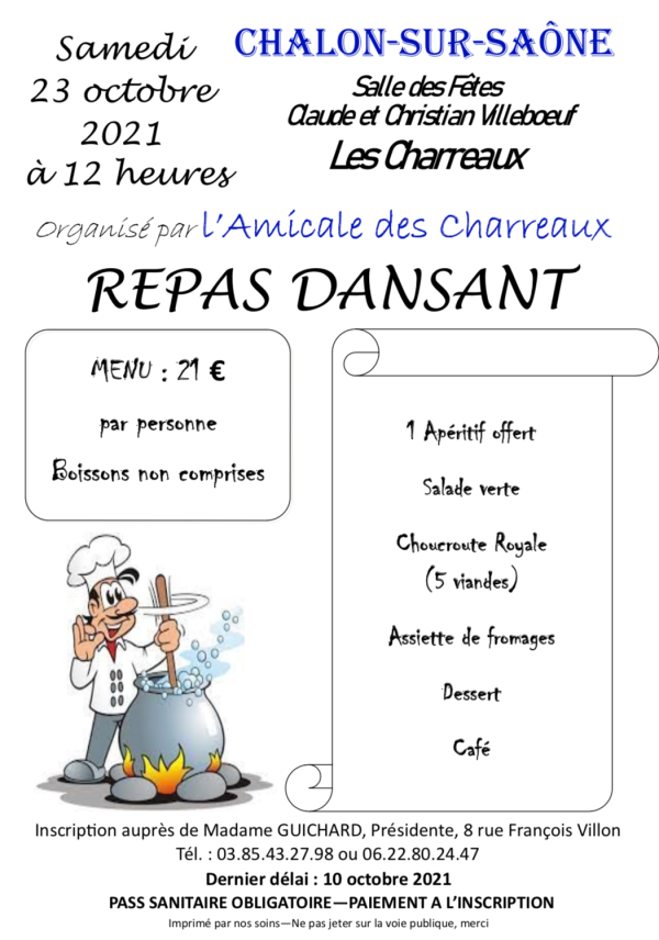 Il est encore temps de vous inscrire au repas dansant de l'Amicale des Charreaux 