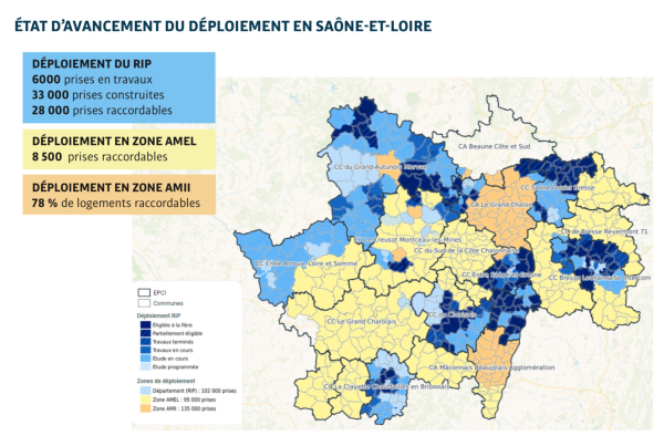 Quel est l'état du déploiement de la fibre en Saône et Loire ? 