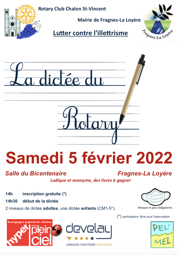 Ce samedi, Dictée du Rotary à la salle du Bicentenaire à Fragnes-La Loyère