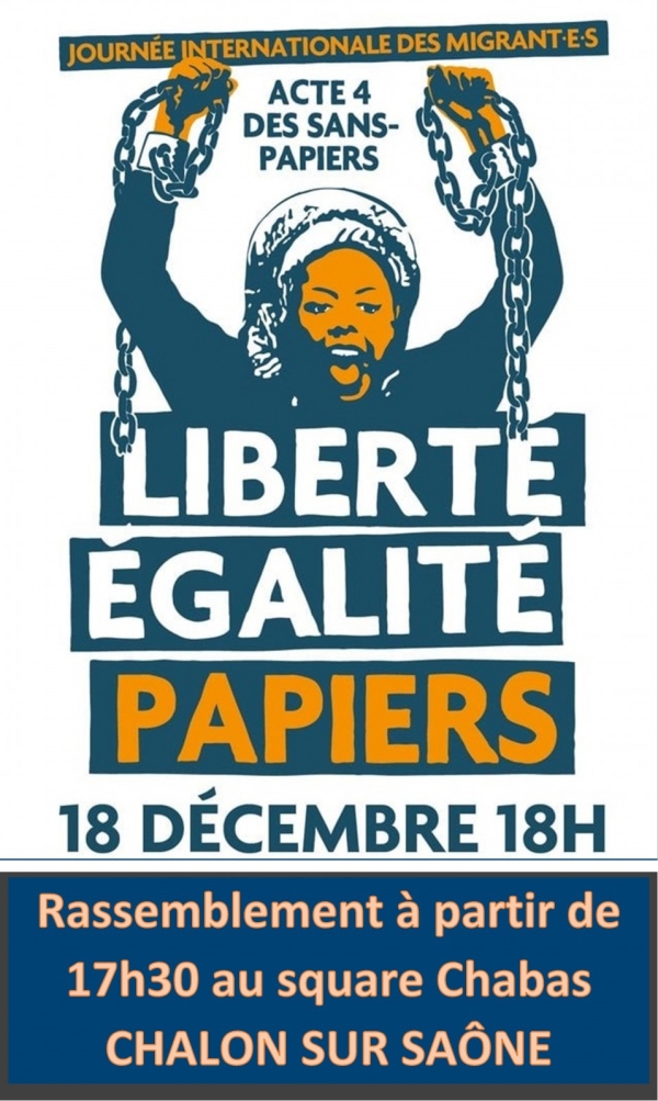 Un rassemblement annoncé à Chalon sur Saône pour la Journée Internationale des Migrants 