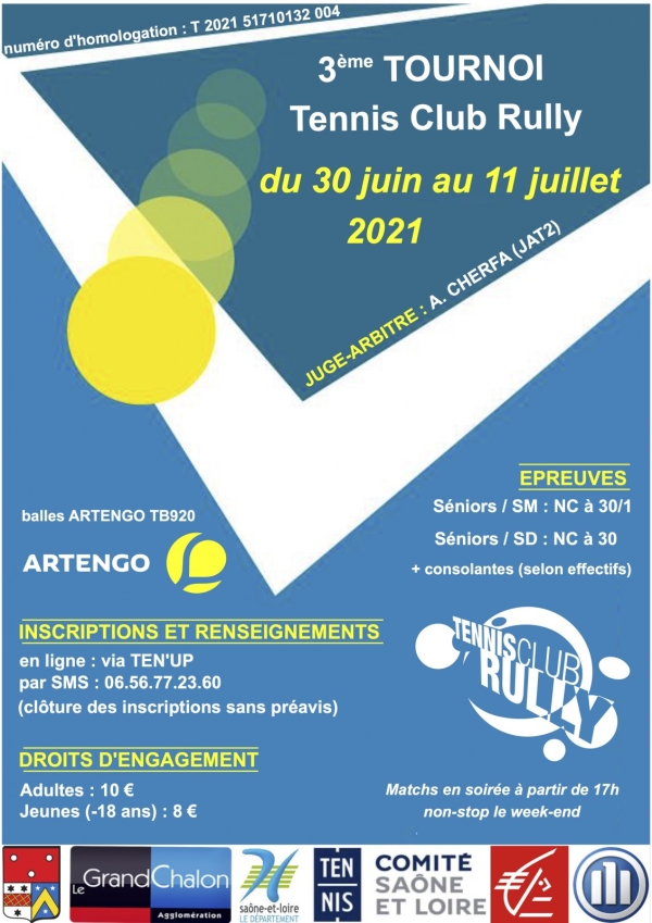 Il est temps de vous inscrire au Tournoi de tennis de Rully