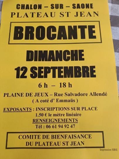 Brocante du Plateau Saint Jean le dimanche 12 septembre 