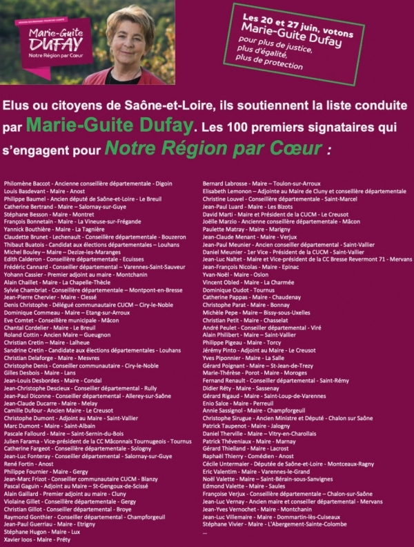 REGIONALES - Marie-Guite Dufay affiche ses soutiens en Saône et Loire 