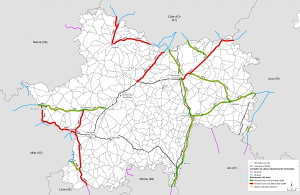 SAÔNE-ET-LOIRE : La carte des 7 routes qui vont repasser à 90 km/h