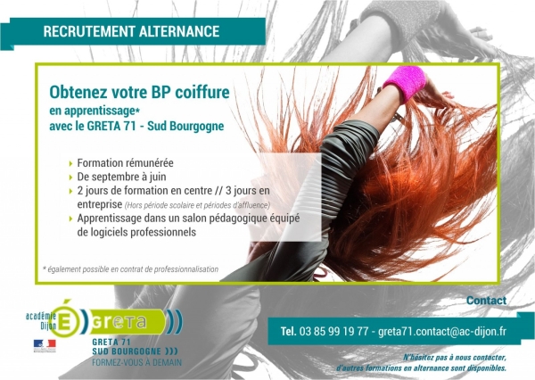 Obtenez votre BP Coiffure en apprentissage avec le GRETA 71 - Sud Bourgogne