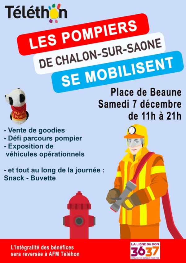 TELETHON 2019 - Les pompiers de Chalon sur Saône vous donnent rendez-vous Place de Beaune 