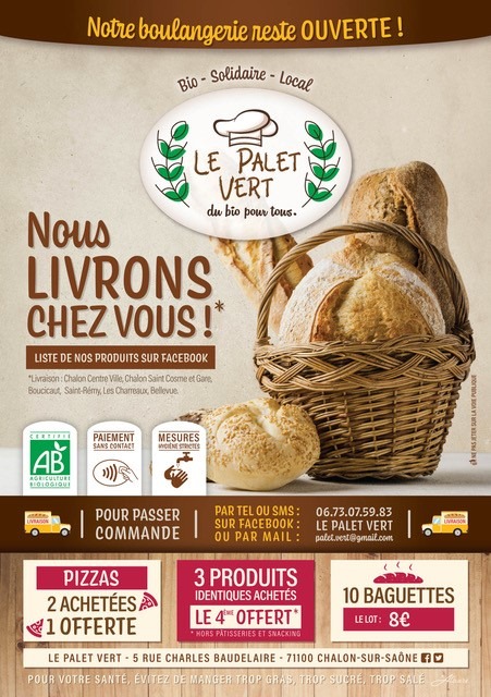 LIVRAISON A DOMICILE - La boulangerie Le Palet Vert se mobilise pour vous livrer du pain bio 