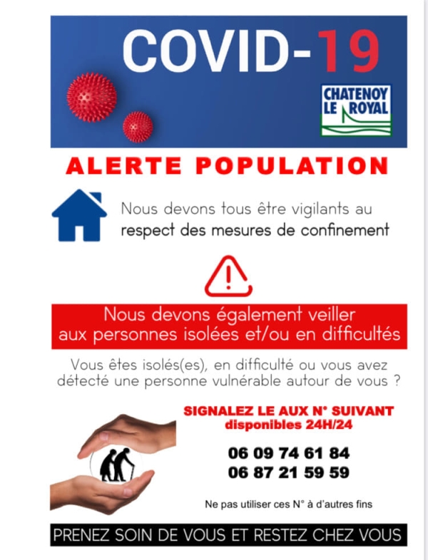 CORONAVIRUS - La commune de Châtenoy le Royal appelle à la vigilance vis à vis des personnes âgées et met en place des numéros de téléphone dédiés