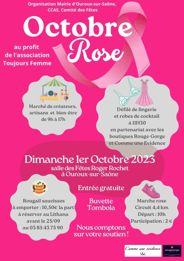 OCTOBRE ROSE - Dimanche 1er octobre...de nombreuses animations proposées à Ouroux sur Saône 