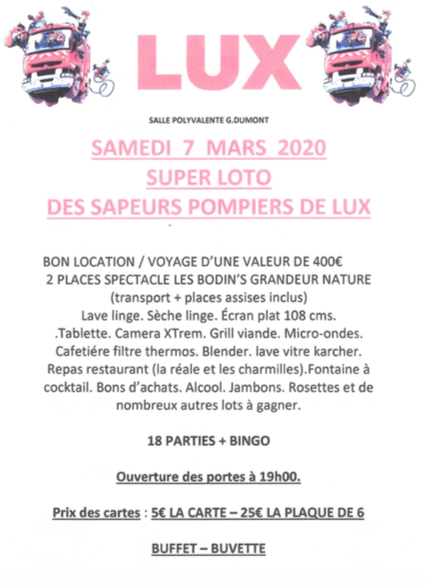 Super loto des sapeurs pompiers de Lux annoncé