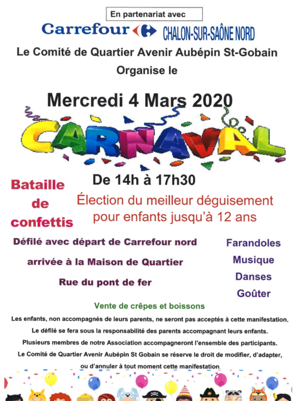 Le Comité de quartier Avenir Aubépins Saint Gobain organise son carnaval 