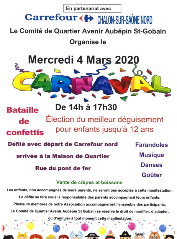 Le Comité de quartier Avenir Aubépins Saint Gobain organise son carnaval