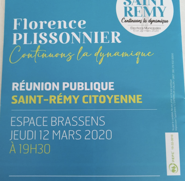 MUNICIPALES - Réunion publique ce jeudi soir pour Florence Plissonnier et Saint Rémy Citoyenne