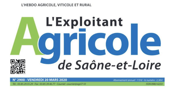 CORONAVIRUS - Notre confrère, l'Exploitant Agricole de Saône et Loire en libre consultation sur internet