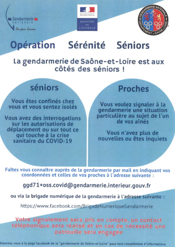 CORONAVIRUS - La gendarmerie nationale se met à disposition des seniors de Saône et Loire 