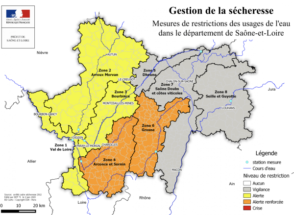 La sécheresse estivale se confirme en Saône-et-Loire -  Renforcement des mesures de restriction des usages de l’eau