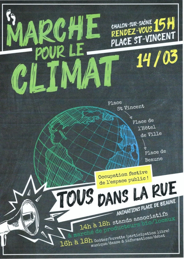Marche Pour le Climat annoncée le 14 mars à Chalon sur Saône 