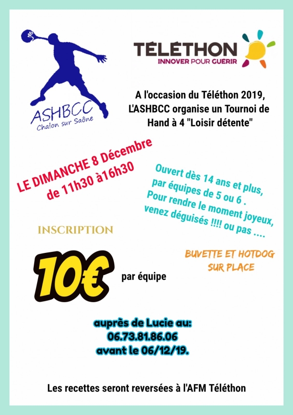 TELETHON 2019 - Par ce froid, venez vous réchauffer au cours d'un tournois de handball et défiez vos collègues ou vos amis !