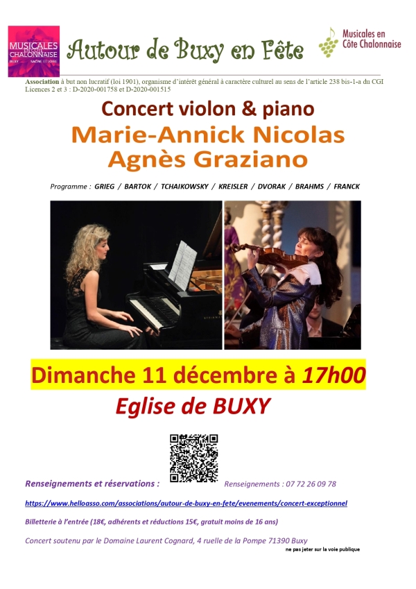 Concert violon & piano Marie-Annick Nicolas Agnès Graziano à Buxy 