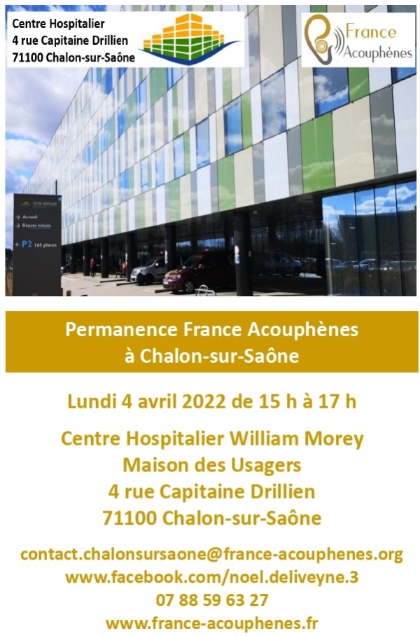 La prochaine permanence de France Acouphènes est annoncée à Chalon-sur-Saône 