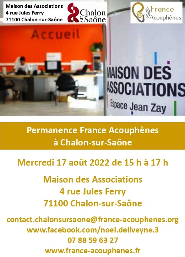 Prochaine permanence de France Acouphènes à Chalon 