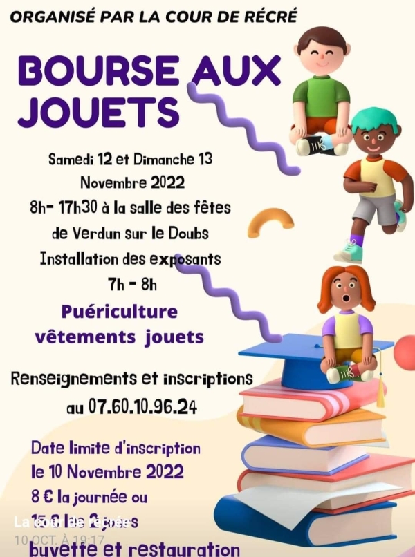 Bourse aux jouets et au matériel de puériculture aussi ce dimanche à Verdun sur le Doubs 