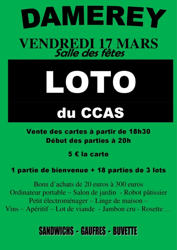 Le CCAS de Damerey vous attend pour son loto de printemps 