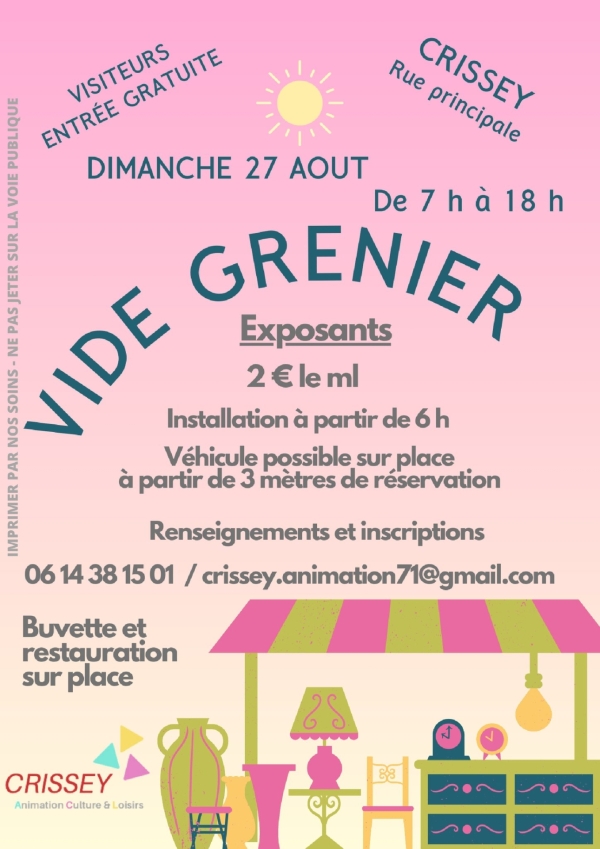 Vide-greniers le 27 août à Crissey 