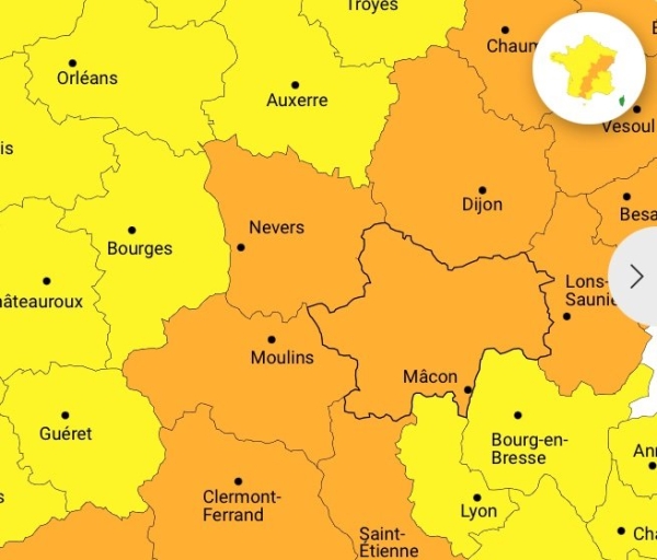 Saône et Loire et Côte d'Or en alerte orange aux violents orages 