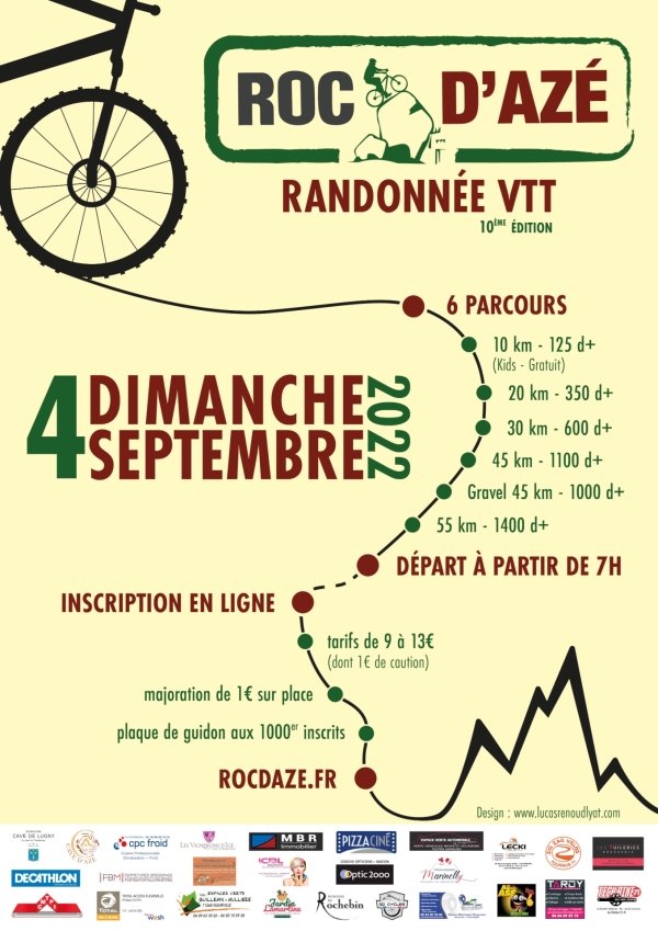 Le 10ème Roc d'Azé VTT aura lieu le 4 septembre à Azé, entre Mâcon et Cluny.