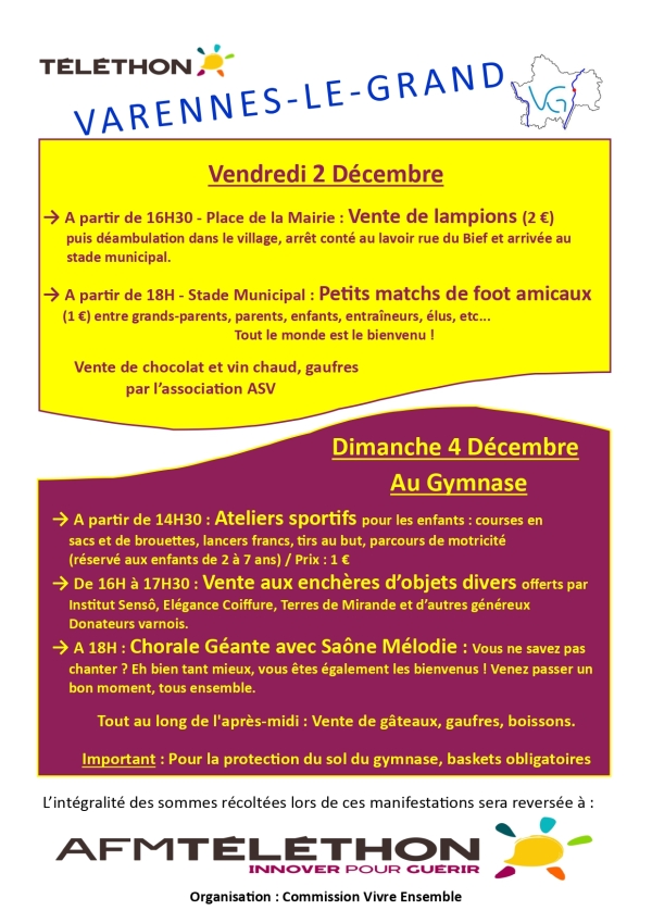 TELETHON - Varennes le Grand se mobilise le 1er week-end de décembre 