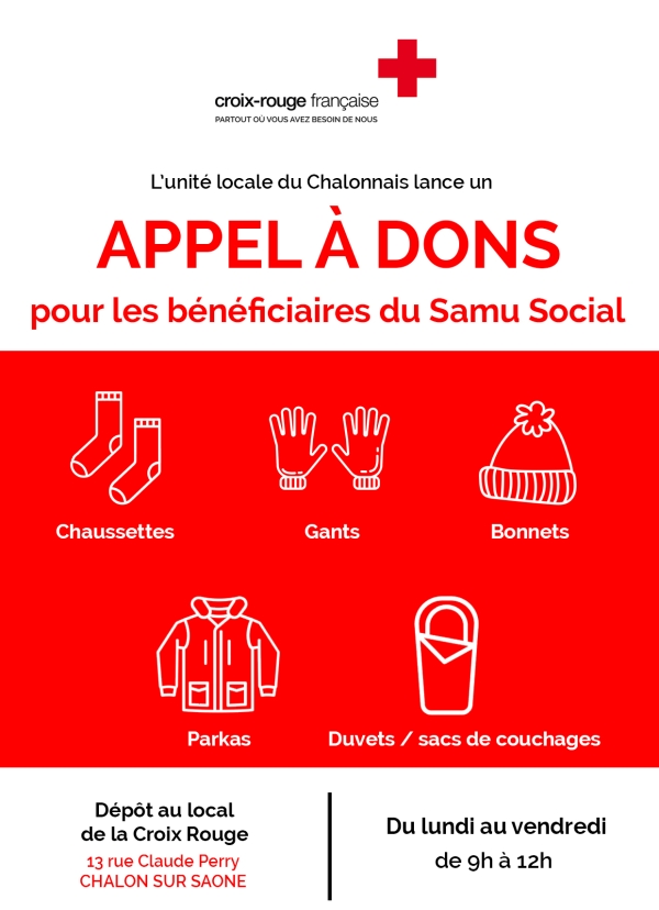 HIVER - Appel aux dons par l'Unité locale du Chalonnais de la Croix Rouge 