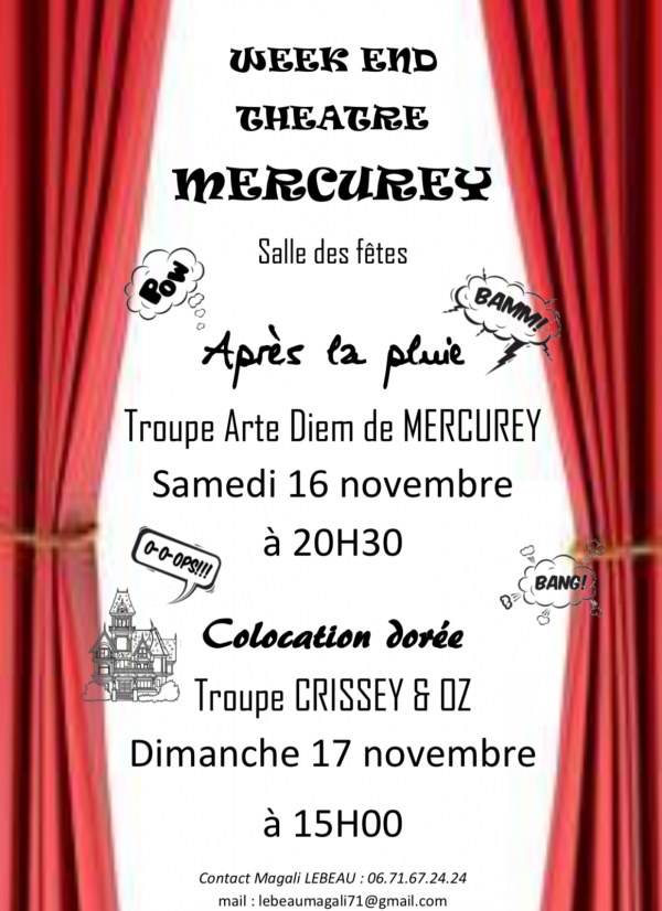 Week-end théâtre annoncé à la salle des fêtes de Mercurey