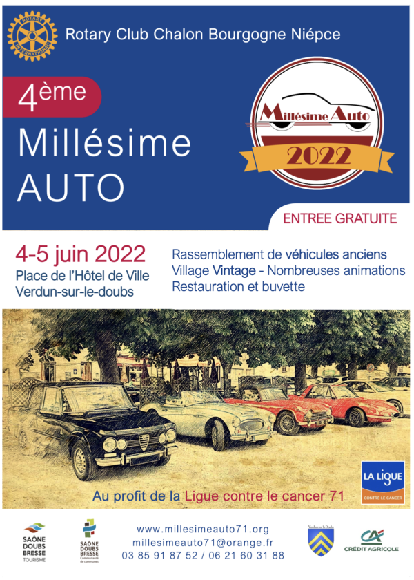 Le Rotary Chalon Bourgogne Niépce vous donne rendez-vous les 4 et 5 juin à Verdun-sur-le-Doubs pour son 4e Millésime Auto