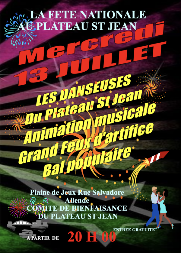 FETE NATIONALE - Animation au Plateau Saint-Jean ce 13 juillet