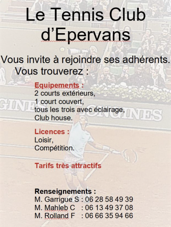 Le Tennis Club d'Epervans vous attend 