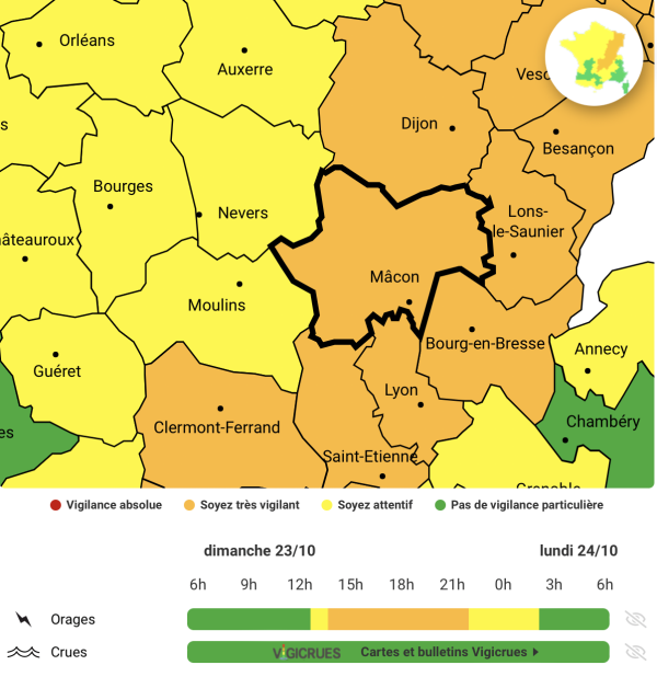 La Saône et Loire placée en vigilance orange aux orages 