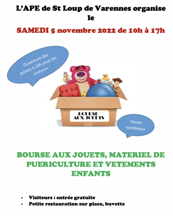 L'Association des Parents d'Elèves de Saint Loup de Varennes organise sa bourse aux jouets