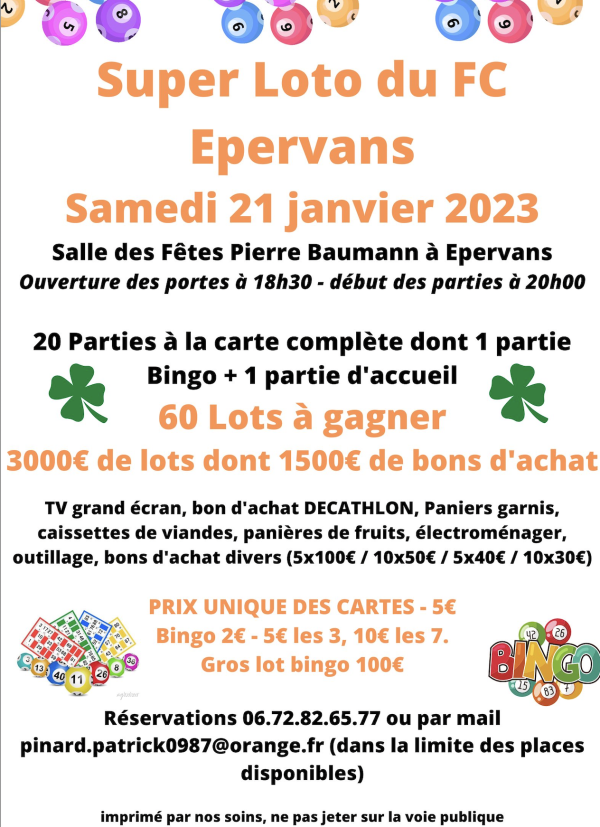 Le Super Loto du FC Epervans fixé au samedi 21 janvier 