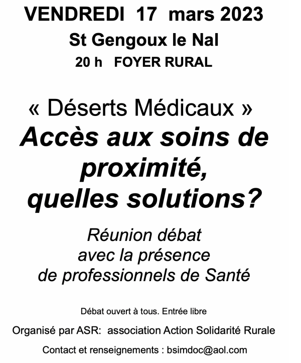 Débat ce vendredi soir sur les déserts médicaux et l'accès aux soins de proximité 