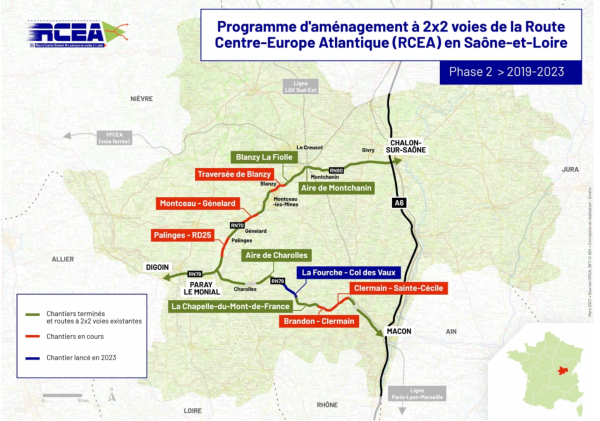 Modification de la circulation autour du chantier de mise à 2 × 2 voies de la RCEA dans la traversée de Blanzy