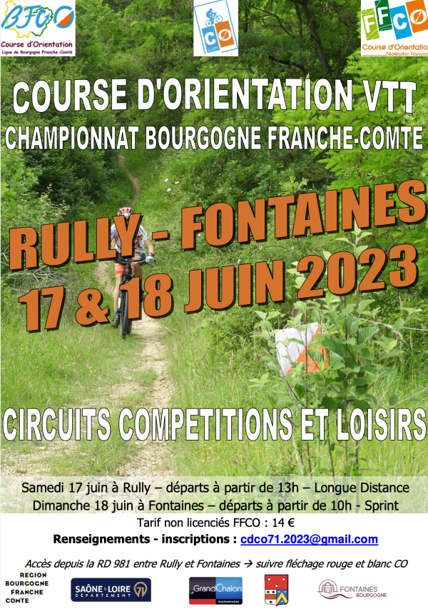 Le comité départemental de course d'orientation organise les championnats de Bourgogne Franche-Comté de VTT à Rully et Fontaines, les 17 et 18 juin.