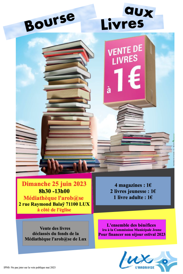 Bourse aux livres annoncée à Lux le dimanche 25 juin 