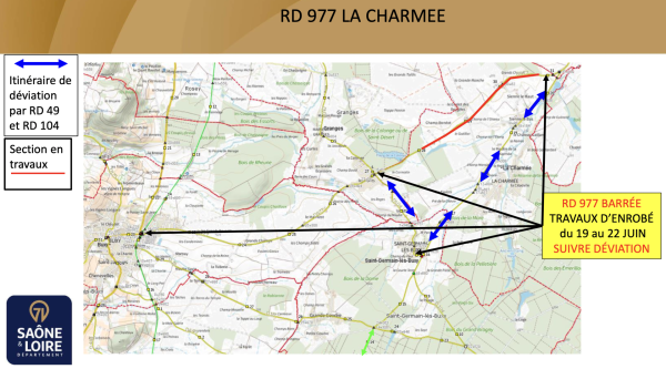 LA CHARMEE - Des travaux sur la RD 977 et une déviation mise en place du  19 au 22 juin 