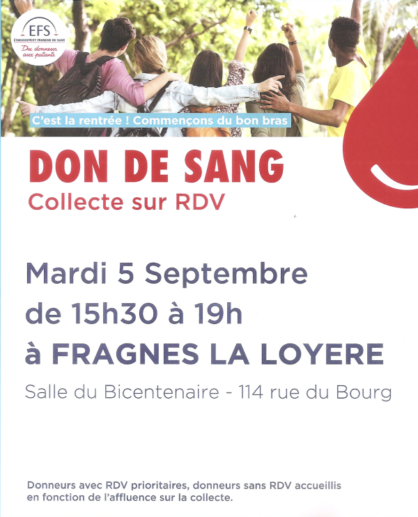 Collecte de sang mardi prochain à Fragnes-La Loyère
