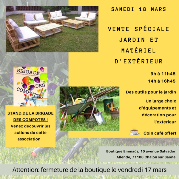 EMMAUS CHALON - Vente spéciale jardin ce samedi 