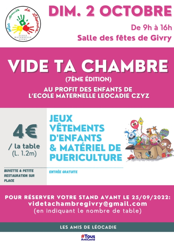 Réservez votre place pour le  7ème "Vide ta Chambre" de l'école Maternelle Léocadie Czyz