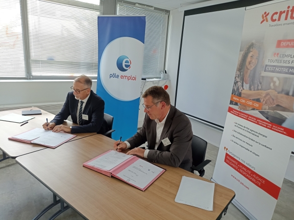 Pôle emploi Bourgogne-Franche-Comté et  la Direction régionale Centre Est de Groupe CRIT signent un partenariat pour agir en faveur du retour à l’emploi et réduire les pénuries de compétences